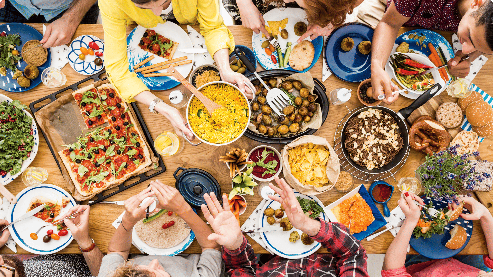 Catering spread with various foods