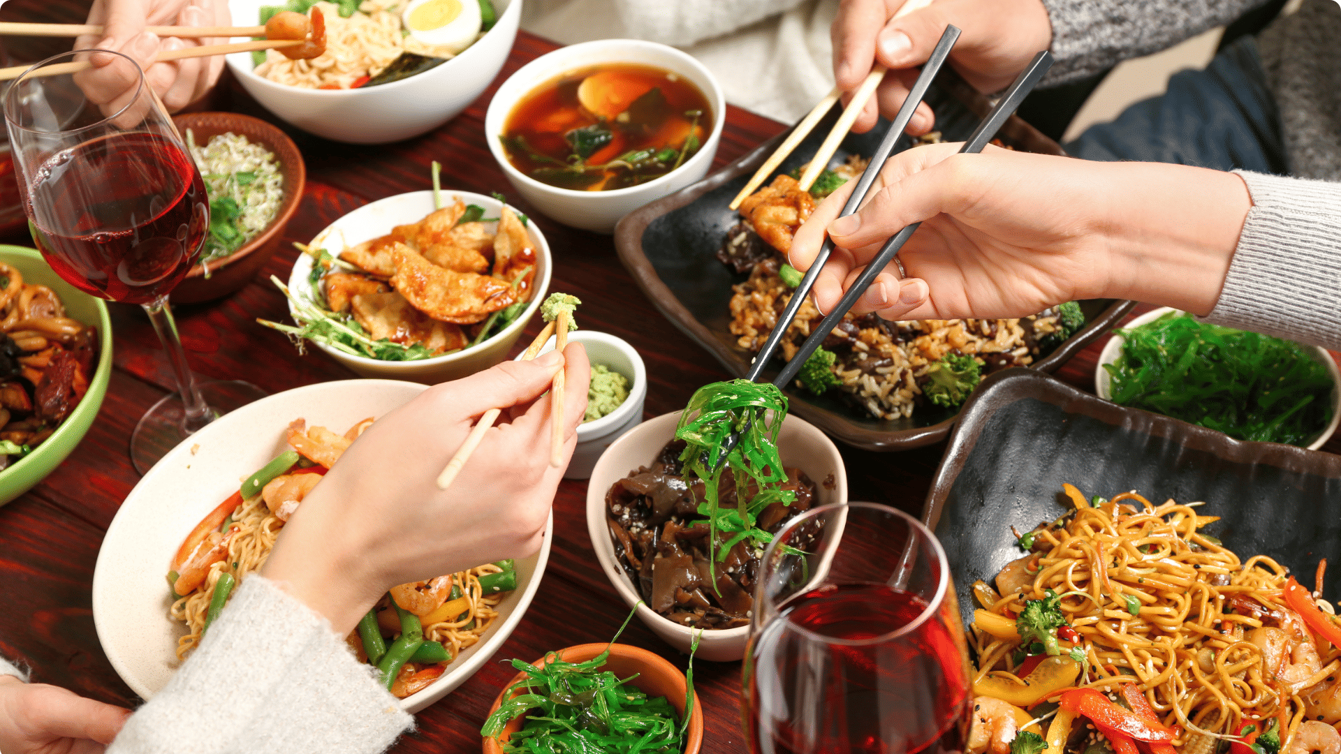 Catering spread with various foods