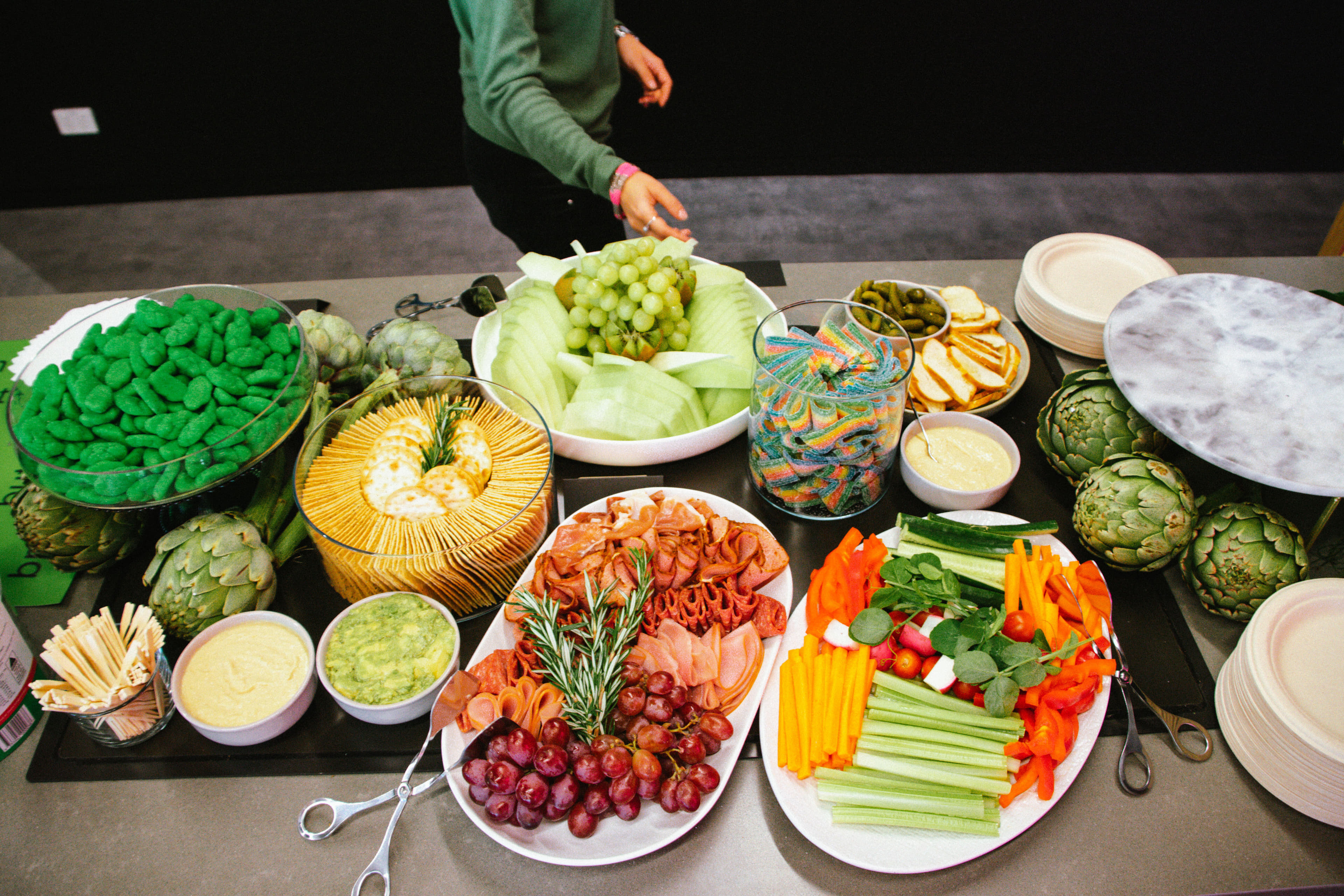 Catering spread with various foods