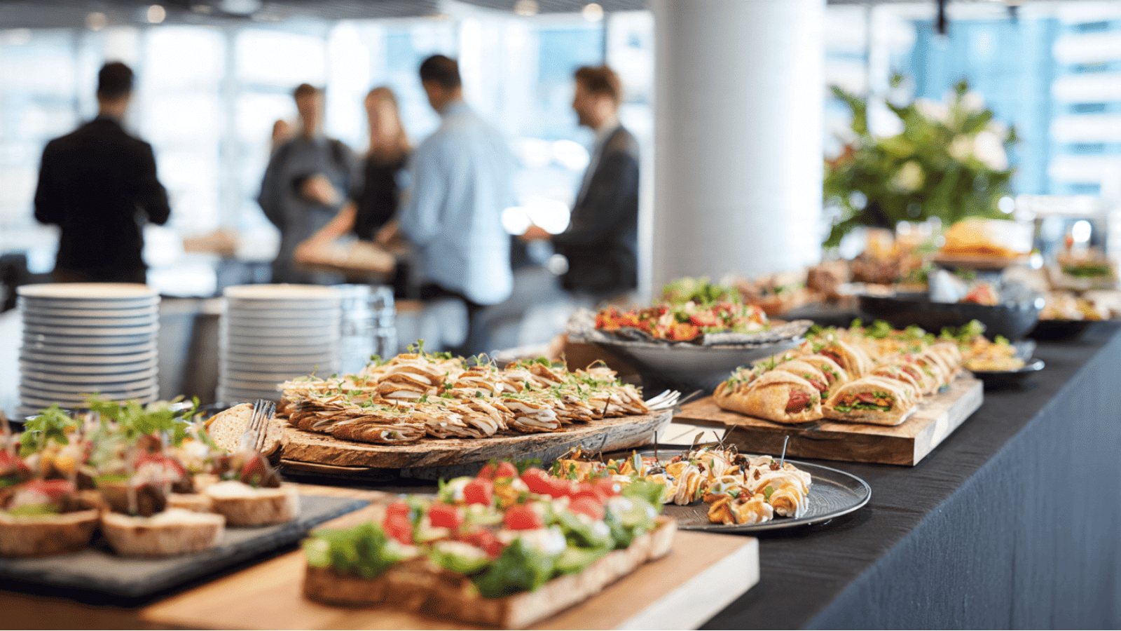 Catering spread with various foods