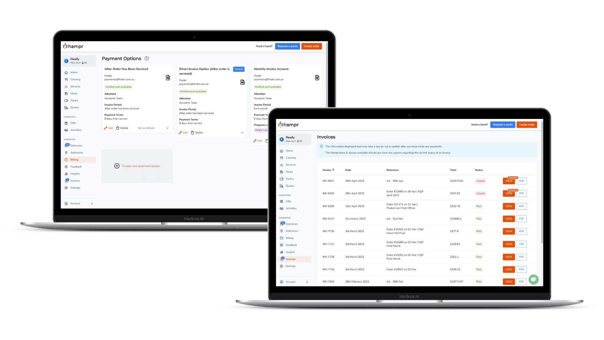 Hampr consolidated invoicing dashboard