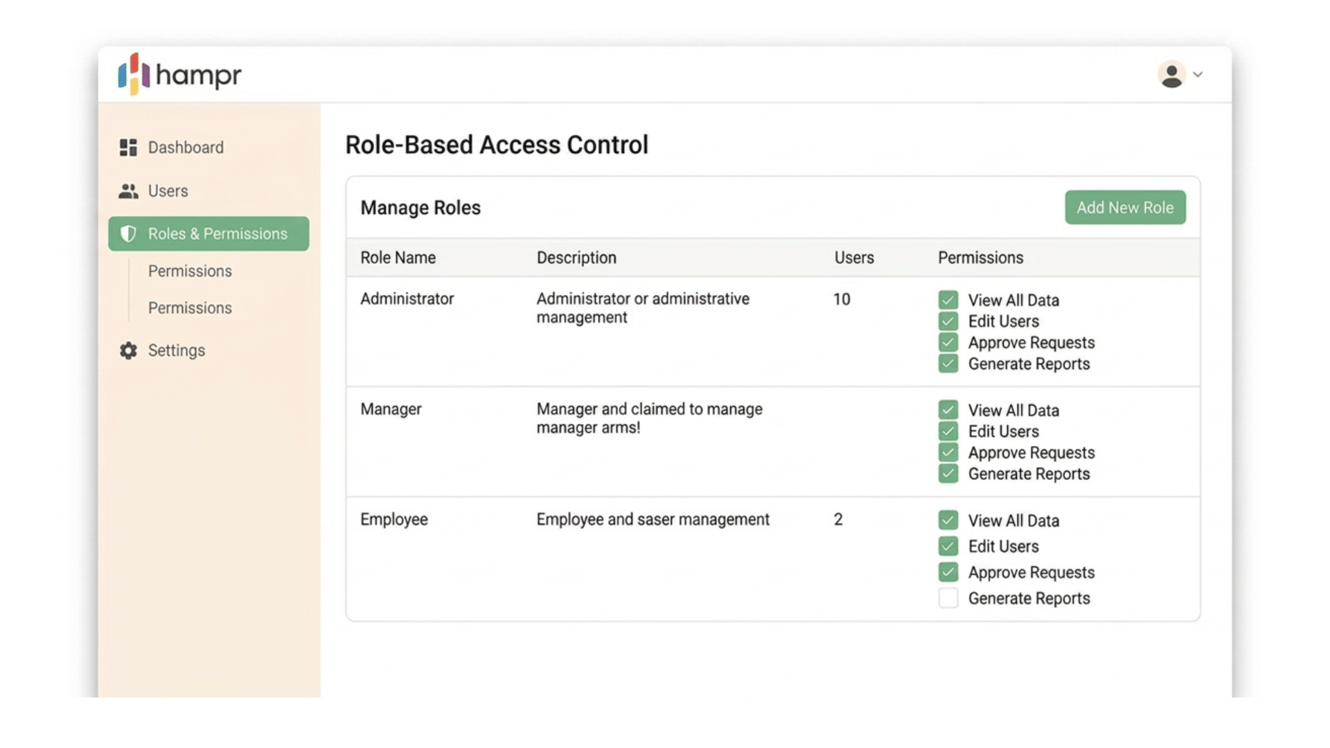 Hampr role-based access control panel