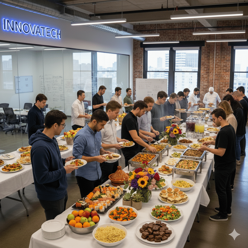Catering spread with various foods
