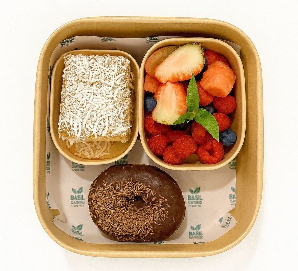Coconut Cake, Donut & Fruit Salad Box