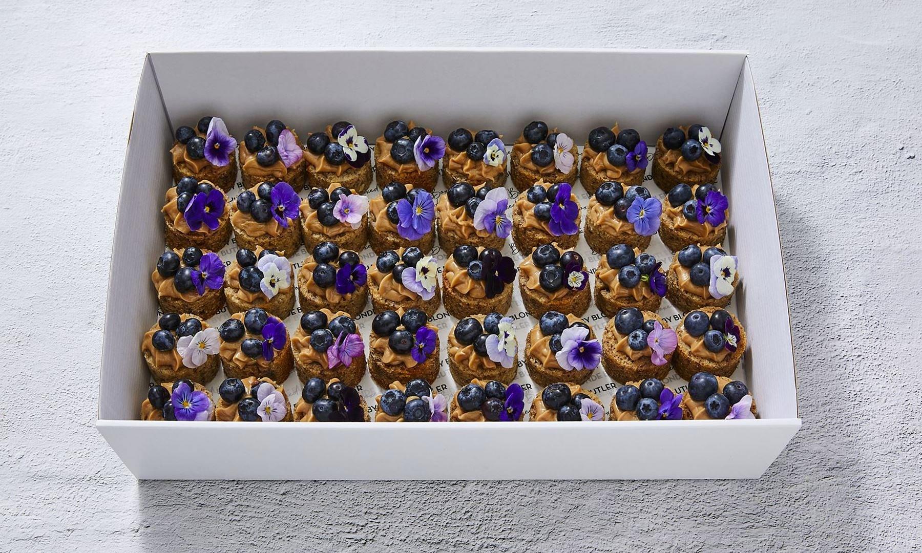 Banana Bread Bites with Salted Caramel & Blueberries