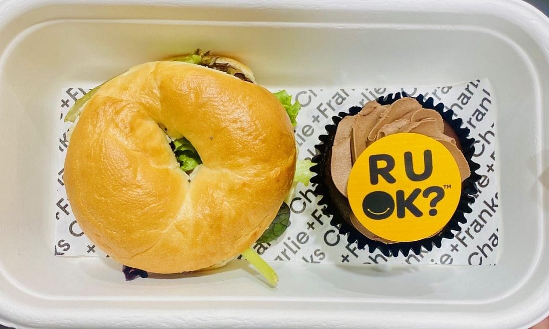 Yellow AM/ PM Box - Mini Bagel + Cupcake with R U OK? Topper