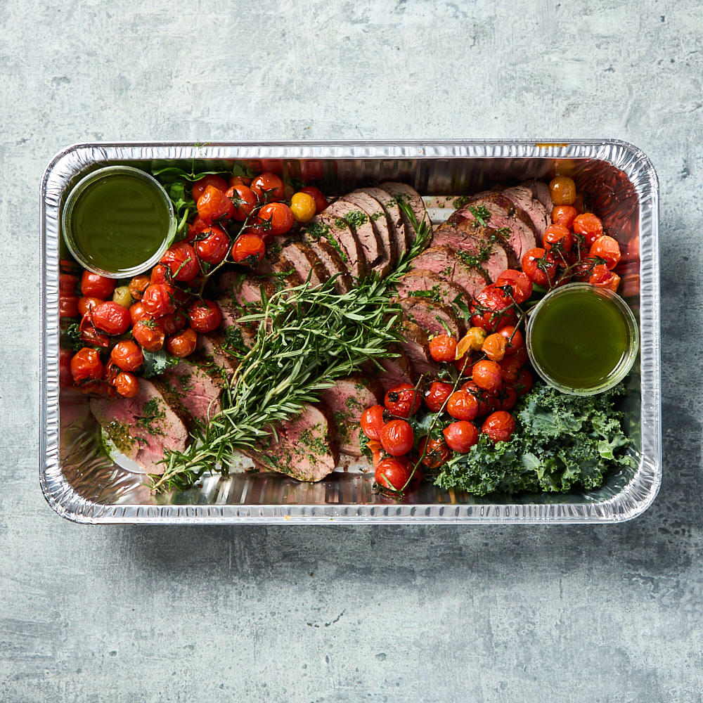 Sliced Roast Beef Fillet, Vine Truss Tomatoes & Salsa Verde