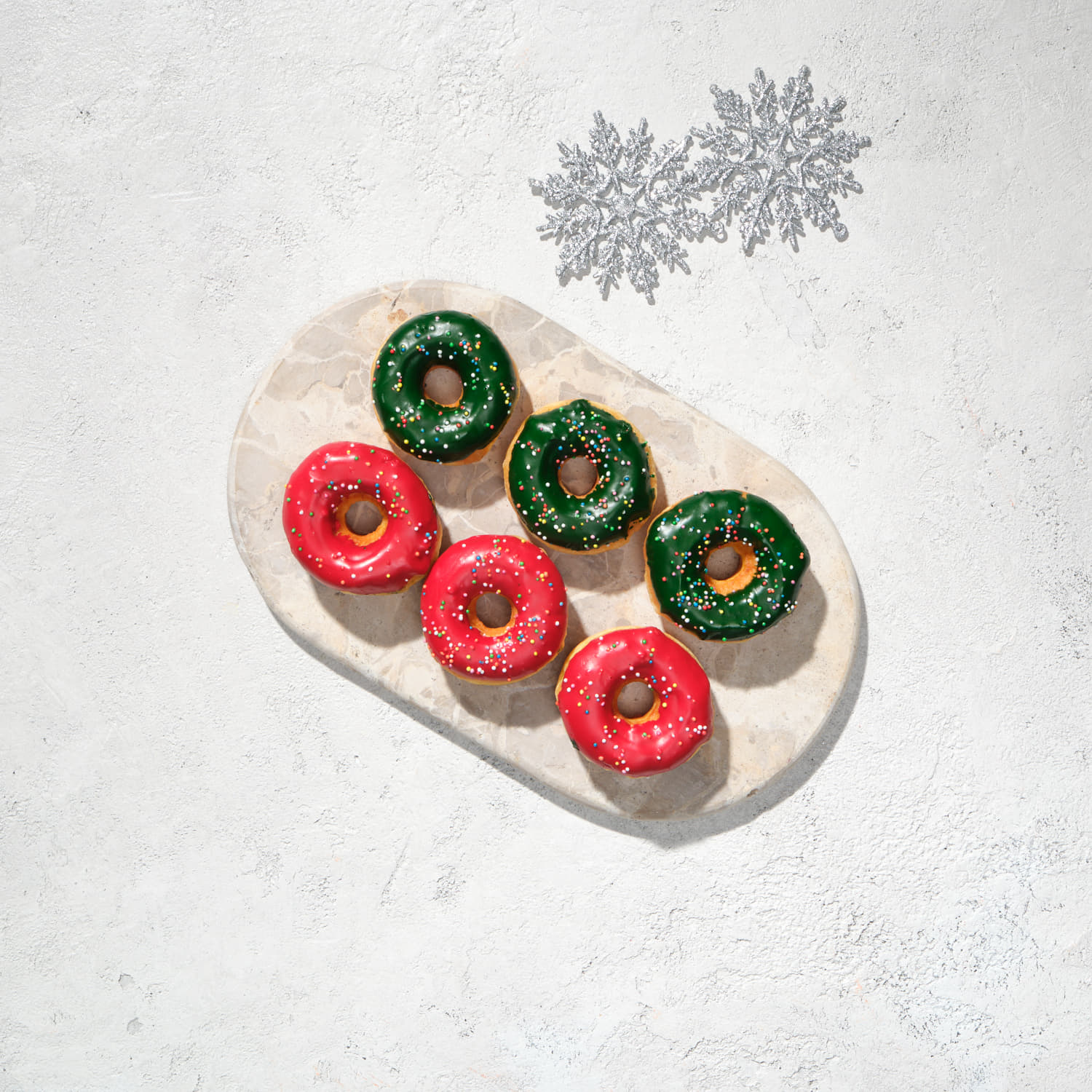Iced Green + Red Sprinkle Donuts
