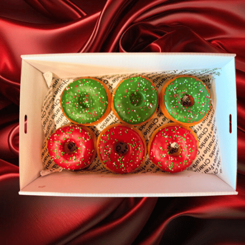 Iced Green + Red Sprinkle Donuts