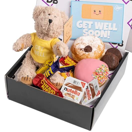 Get Well Soon Filled Donut Box + Teddy Bear (Free Card)