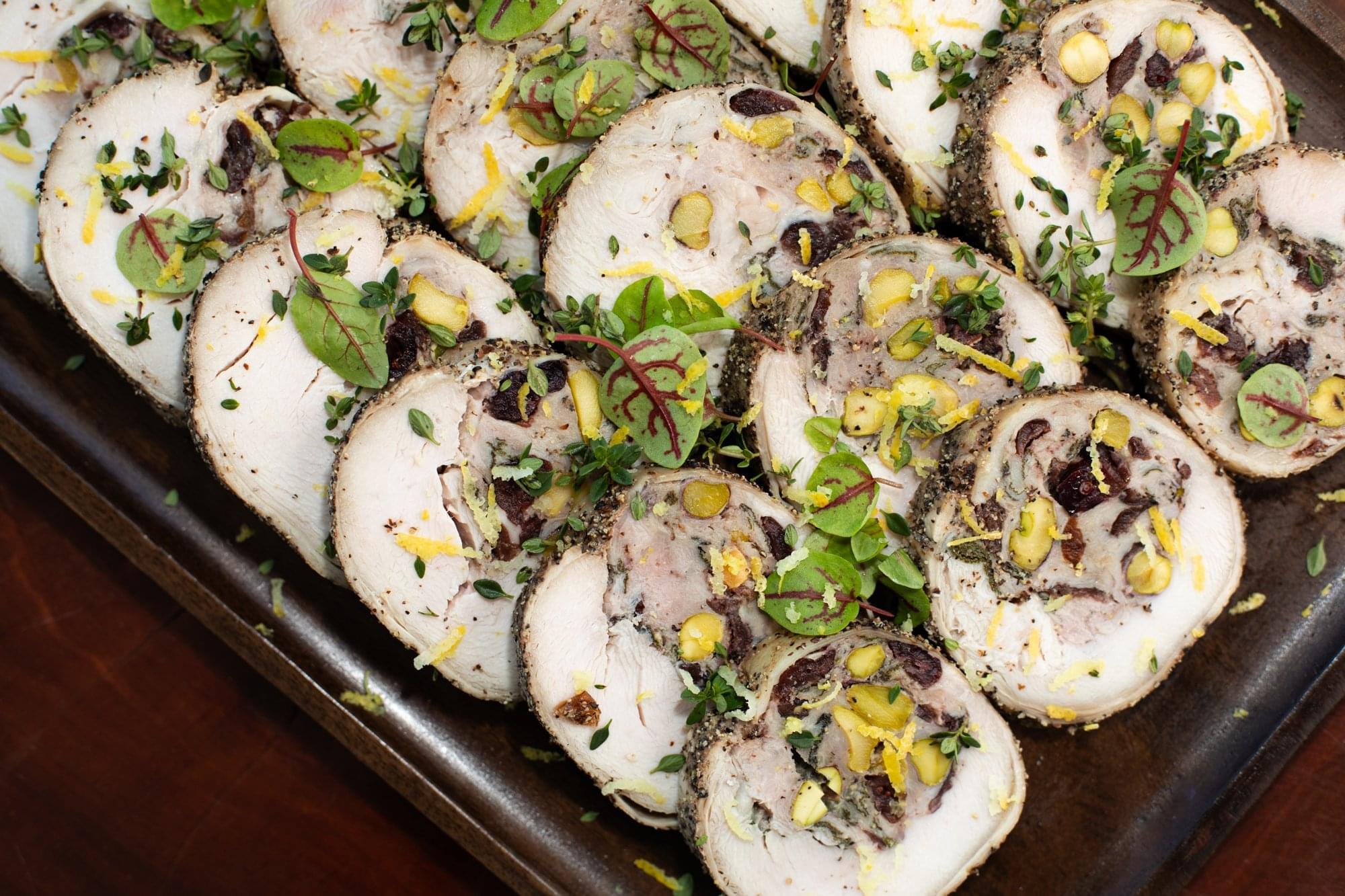Chicken Galantine with Pistachio, Cranberry, & Sage 