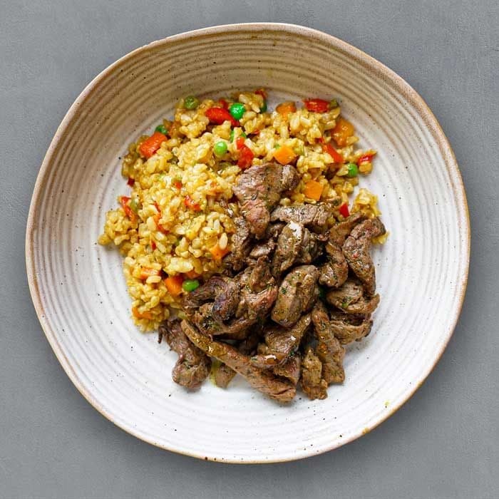 Beef Strips with Vegetable Brown Rice