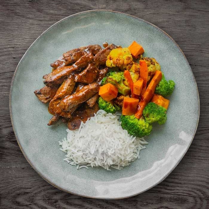 BBQ Beef Strips with Rice & Light Veg