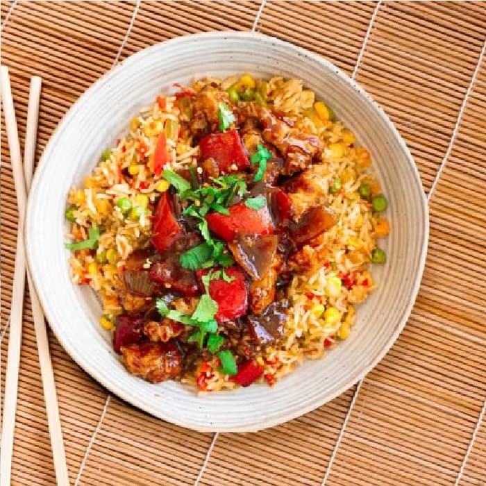 Szechuan Chicken with Spicy Veg Rice