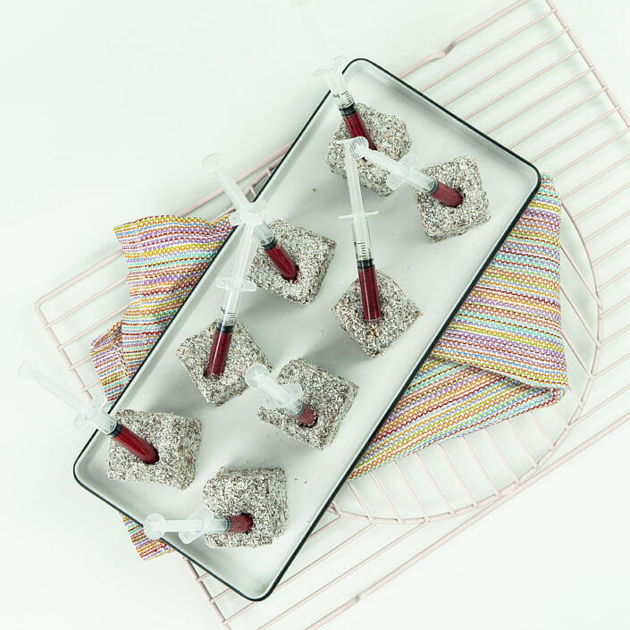 Little Aussie Lamingtons with Berry Jam Syringe