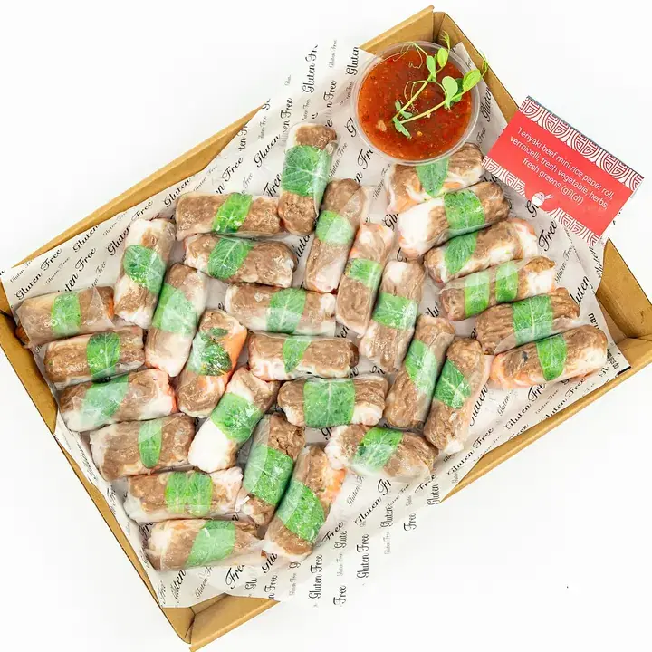 Beef Rice Paper Rolls with Seasoned Beef, Vermicelli, Fresh Vegetables, Native Herbs & Greens