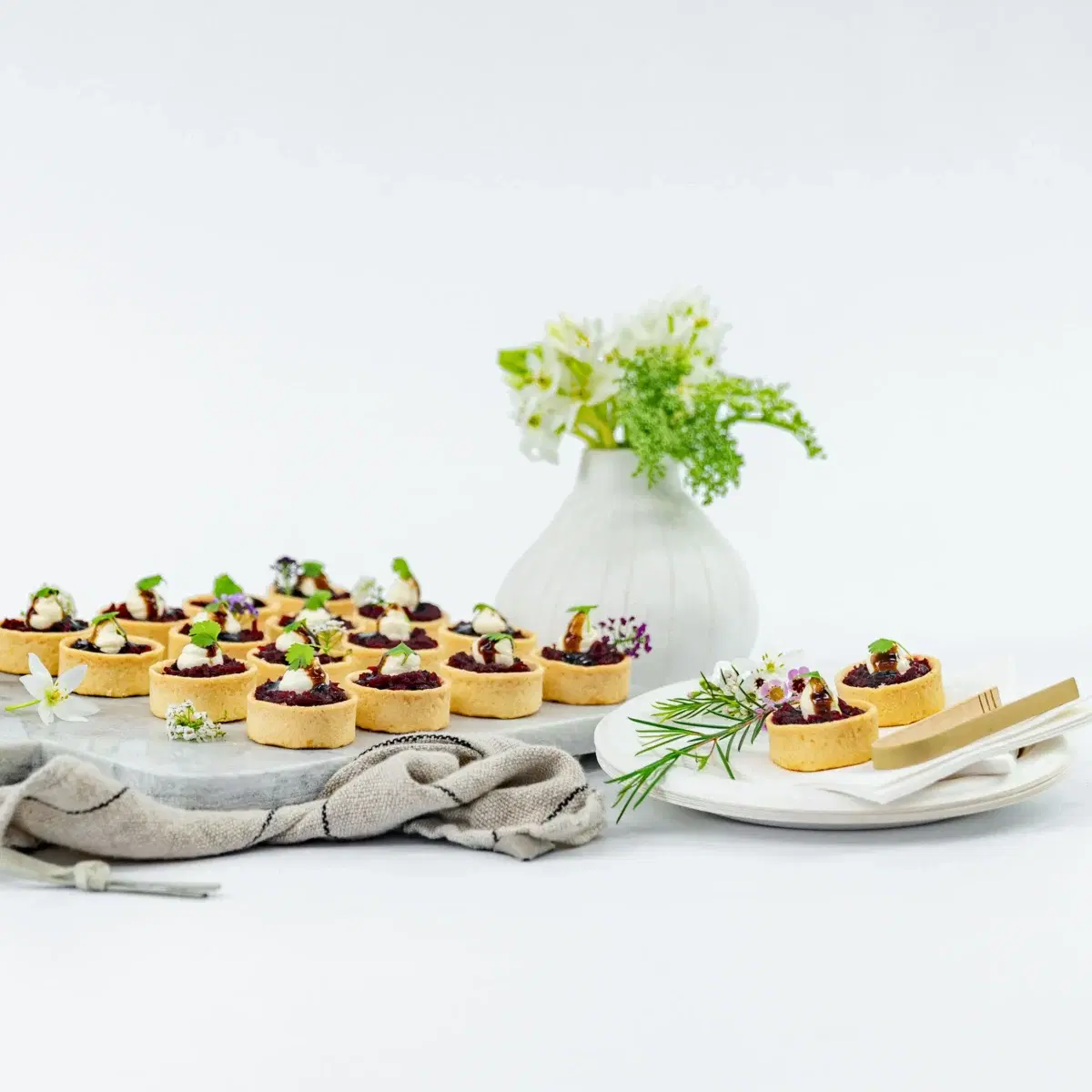 Beetroot Relish Tartlet, Lemon Myrtle Whipped Goat’s Cheese, Aged Balsamic, Quinoa & Wattleseed Praline