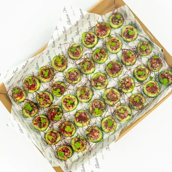 Thai Beef Salad Cucumber Disc, Kafir Lime, Chilli Thread, Baby Coriander