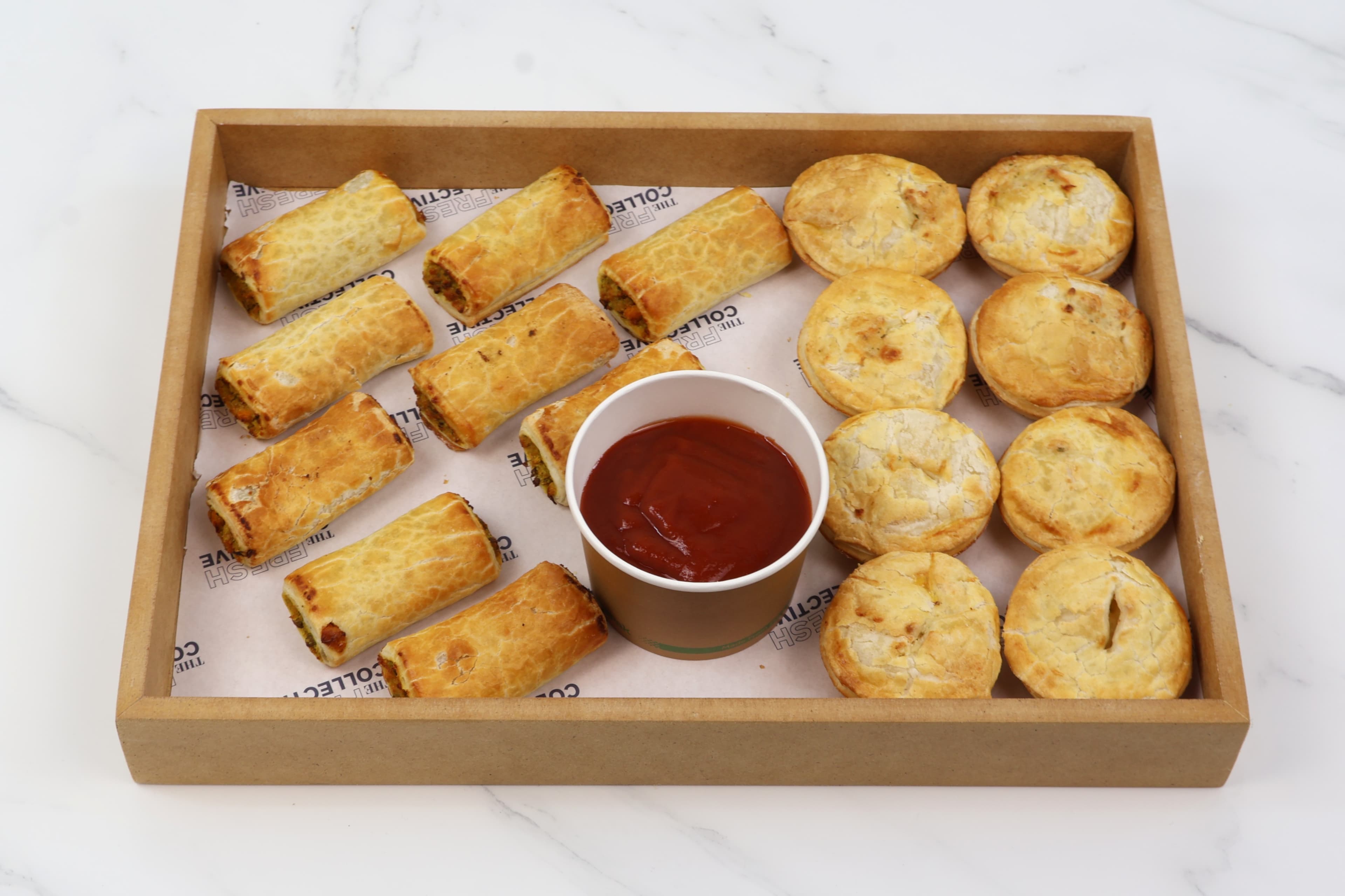 Warm Mixed Vegetarian Party Pies & Rolls