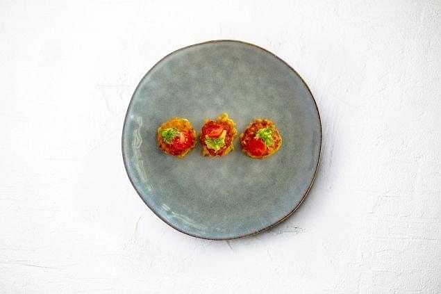 Blackened Corn & Mint Blinis, Avocado Salsa