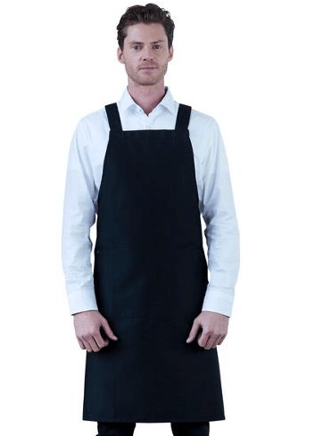 Apron Bib with Pocket Crossover Black P/C - Aussie Chef