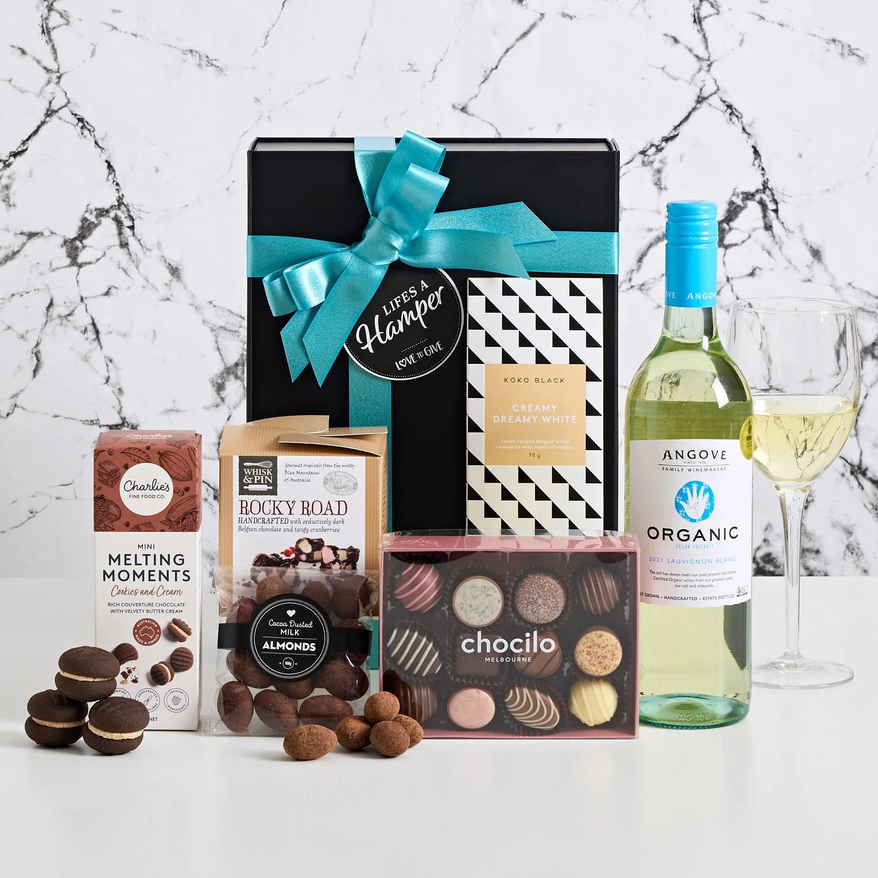 Organic White Wine & Chocolates Hamper