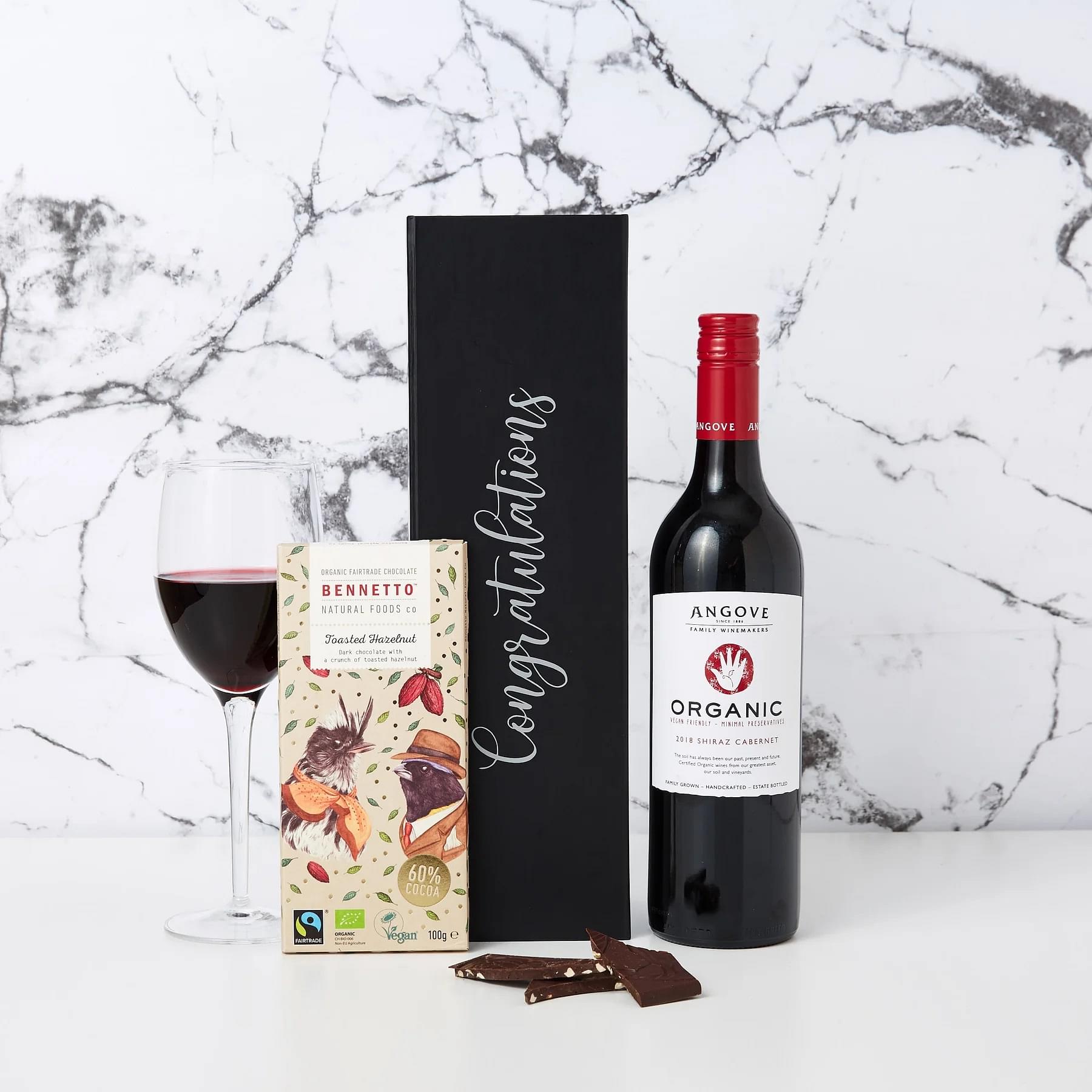 Congratulations Organic Red Wine & Chocolate Hamper