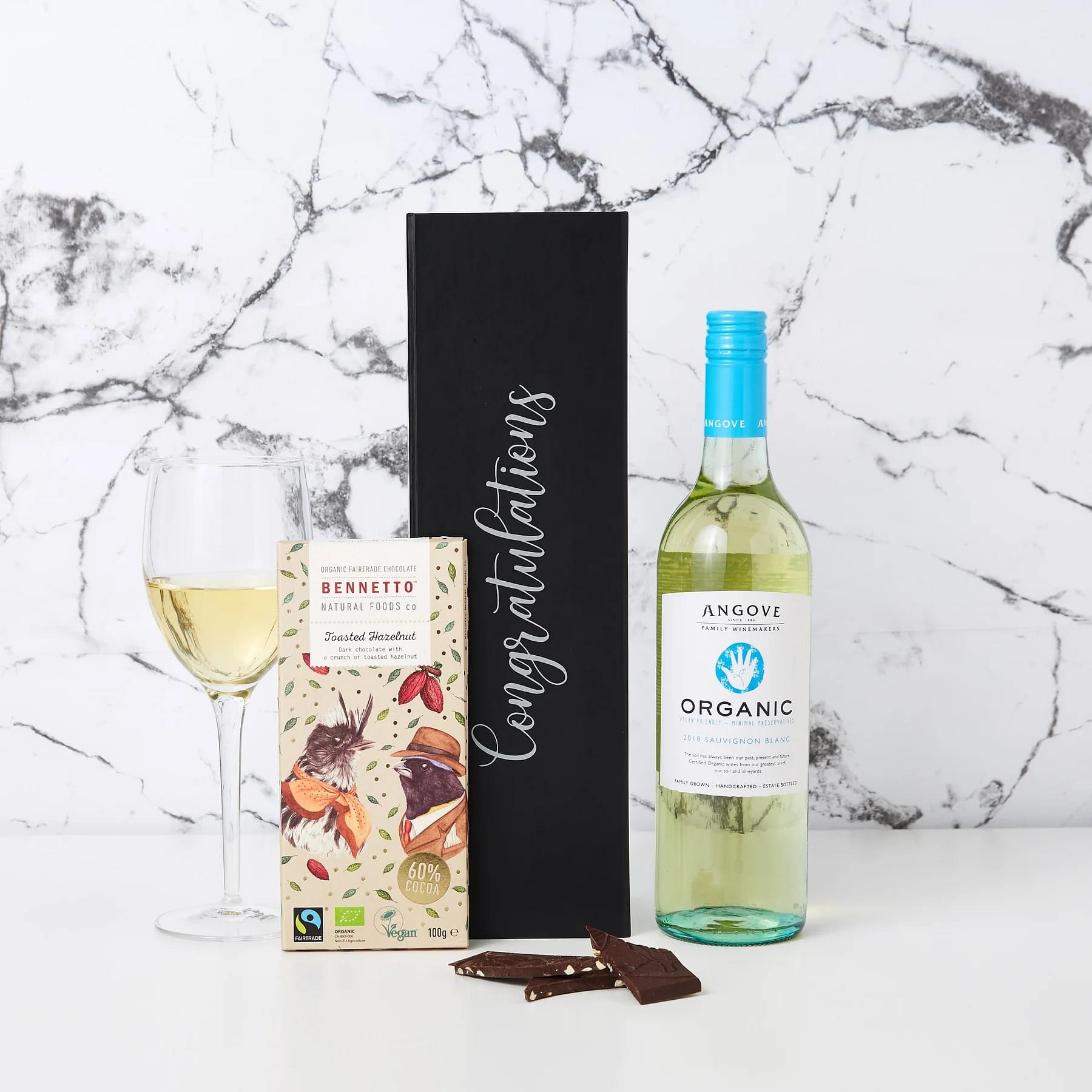 Congratulations Organic White Wine & Chocolate Hamper