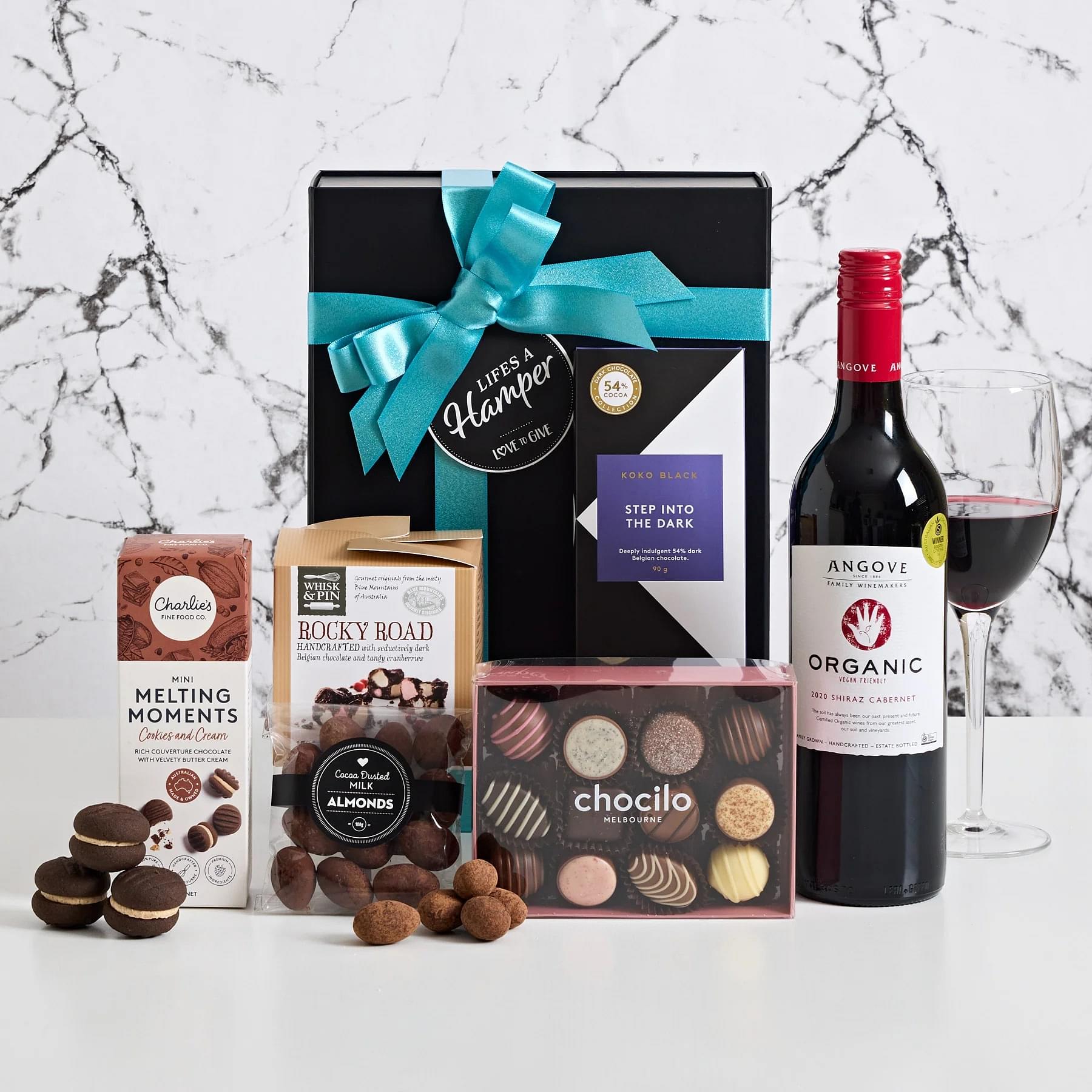 Organic Red Wine & Chocolates Hamper