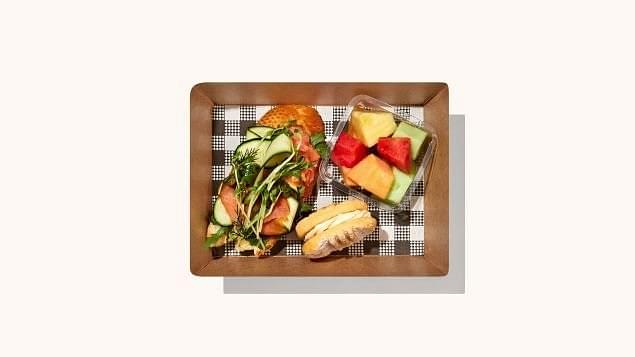 AM/PM - Smoked Salmon Open Sandwich, Sweet Slice, Fresh Fruit Pot
