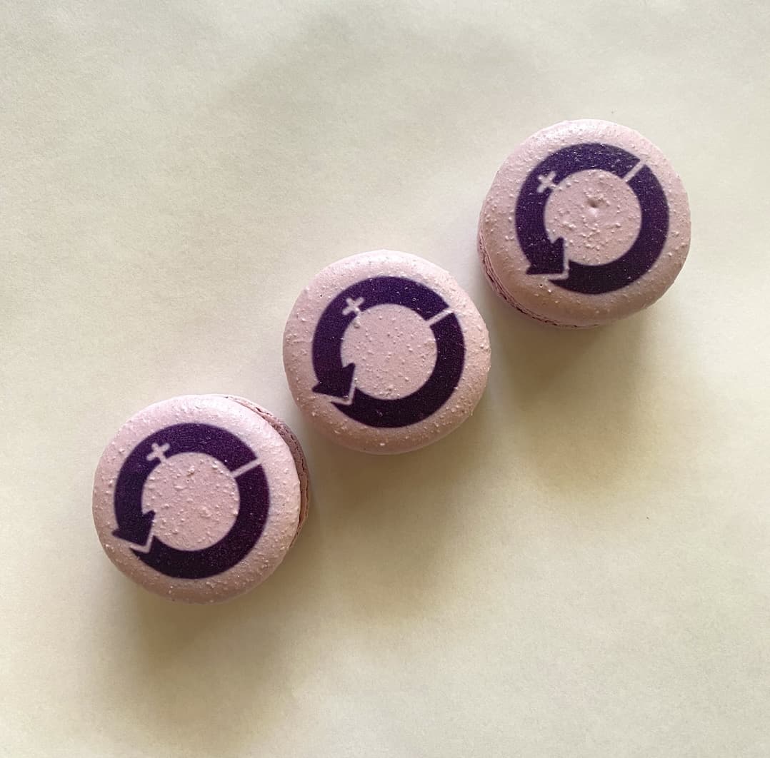 Purple Macarons with IWD Logo