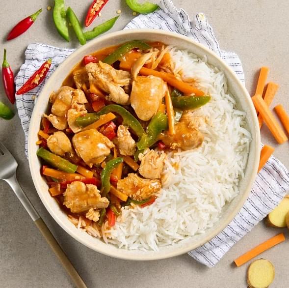 Asian Chilli Chicken with Basmati Rice & Vegetables
