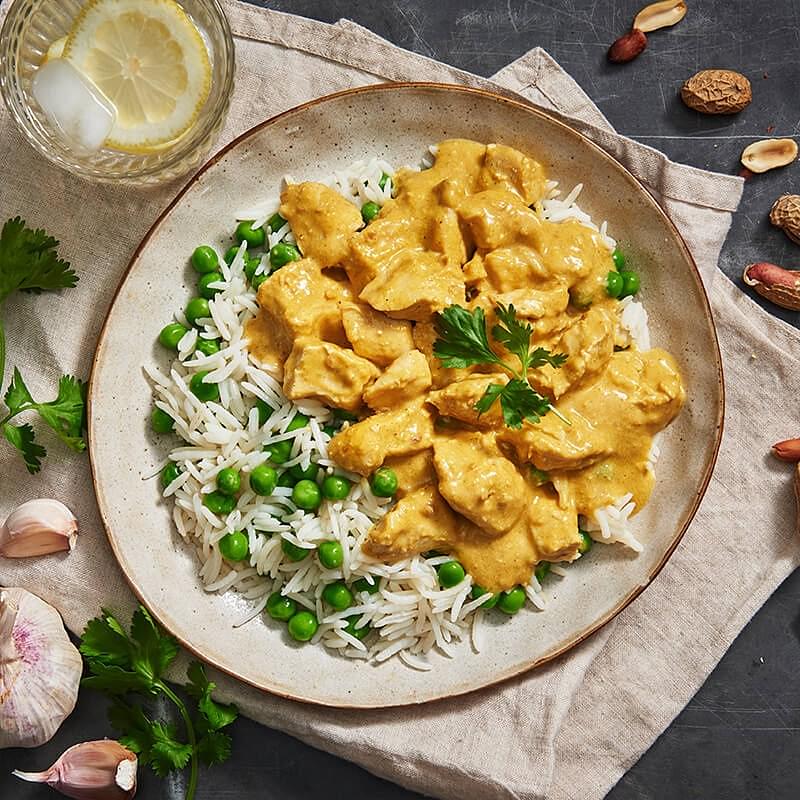 Satay Chicken with Basmati Rice & Green Peas
