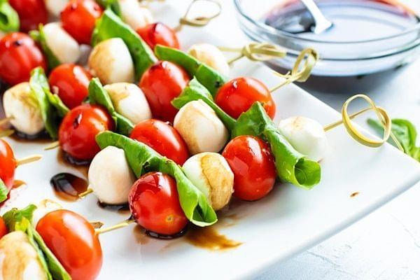 Caprese Skewers - Bocconcini, Cherry Tomatoes, Basil, Balsamic Glaze