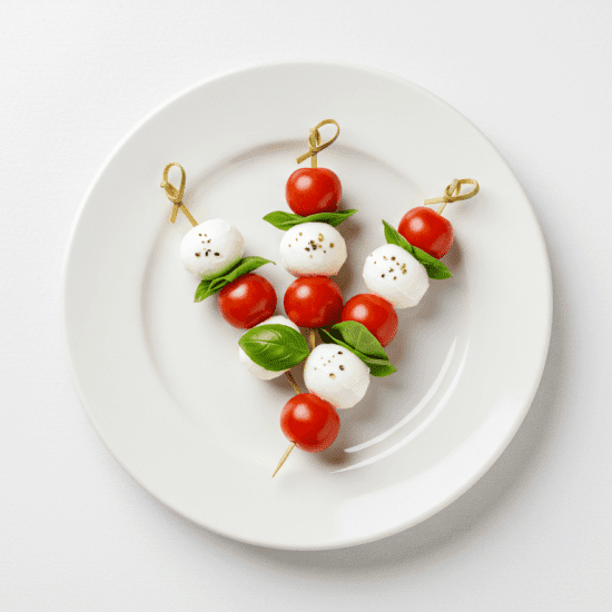 Caprese Skewers with Bocconcini Cherry Tomatoes, Fresh Basil