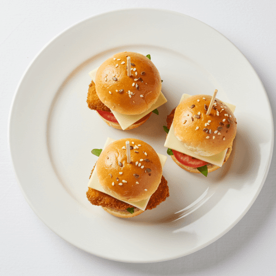 Chicken Schnitzel, Swiss Cheese, Fresh Tomatoes Slider