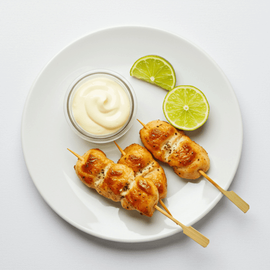 Grilled Chicken Skewers, Sweet Chilli & Lime Dip