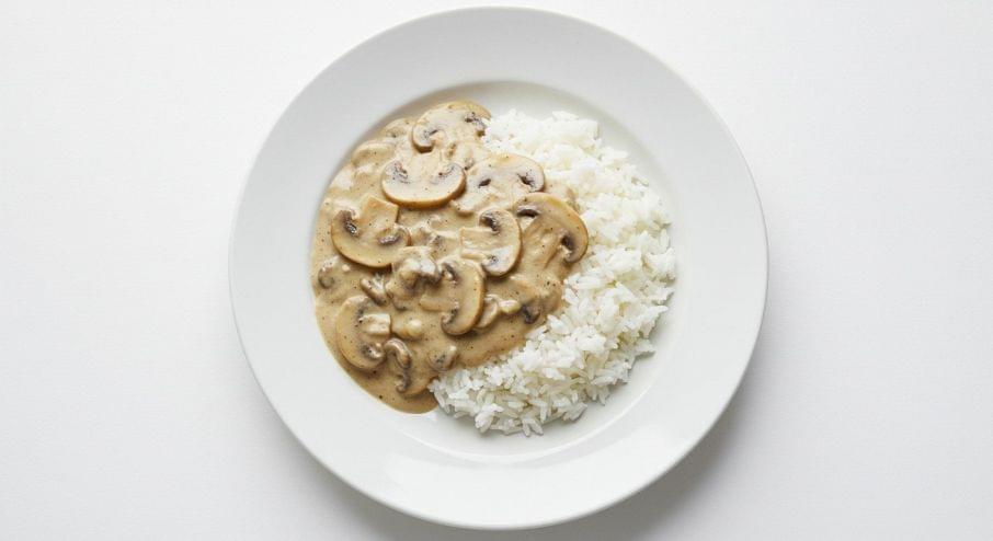 Rich, Creamy Mushroom Stroganoff, Steamed Rice