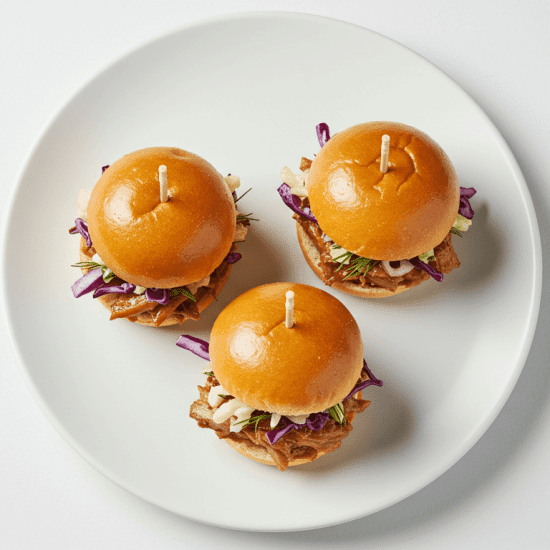 Slow Cooked Pulled Pork Shoulder, Fennel & Red Cabbage Slaw Slider
