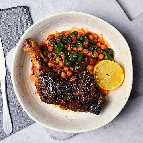 Harissa Roasted Chicken Maryland with Chickpea & Spinach