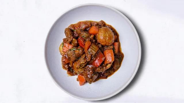 Pepper Beef Stew with Roast Chat Potatoes
