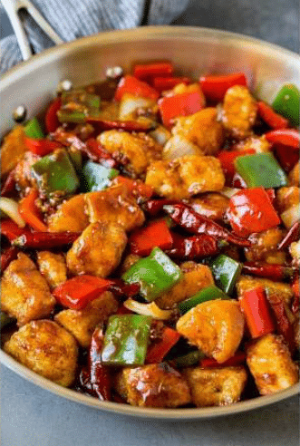 Diced Chicken in Schezwan Sauce