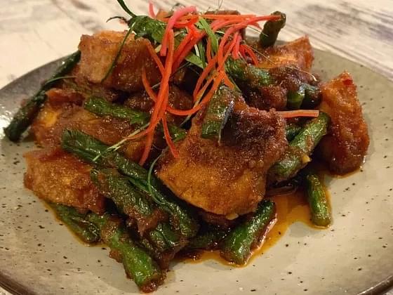 Prik King Moo Grob -Deep Fried Pork Belly with Curry Paste