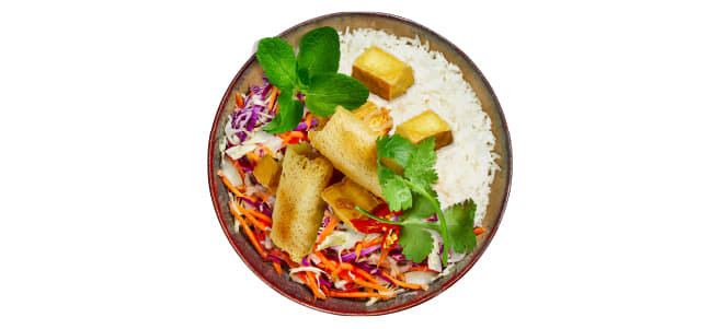 Tofu & Vegetable Spring Rolls Rice Bowl
