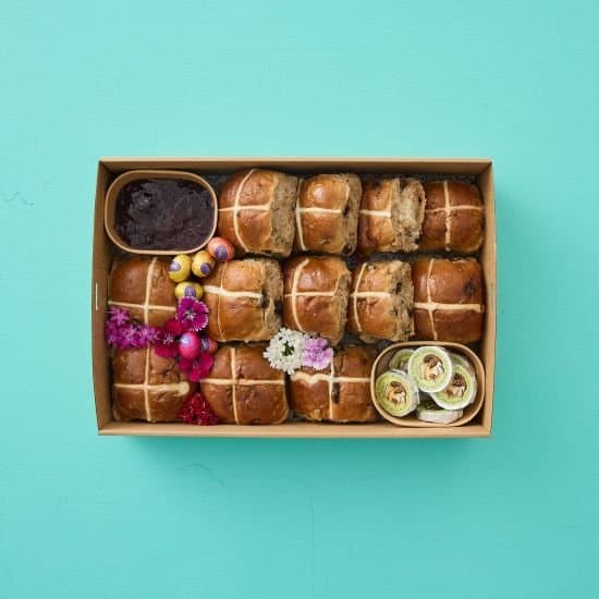 Premium Hot Cross Buns with Pepe Saya Butter & Eggs