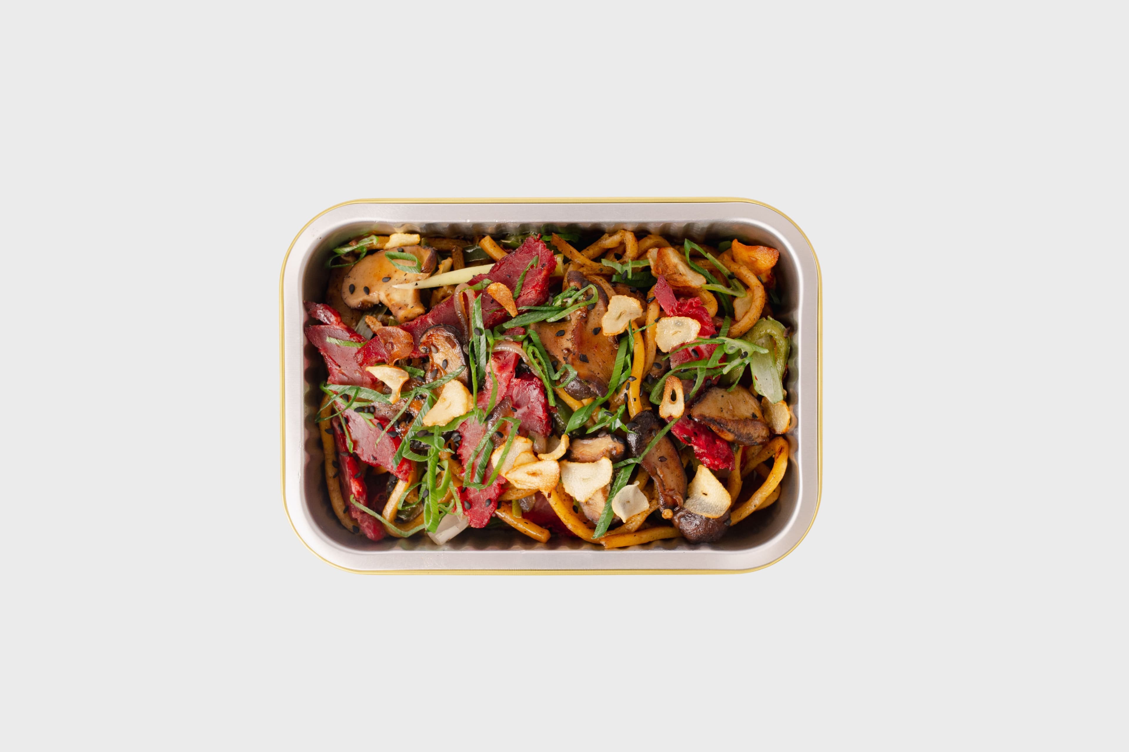 Wok Fried Yakisoba Soba Noodles with Crispy Garlic & Toasted Black Sesame