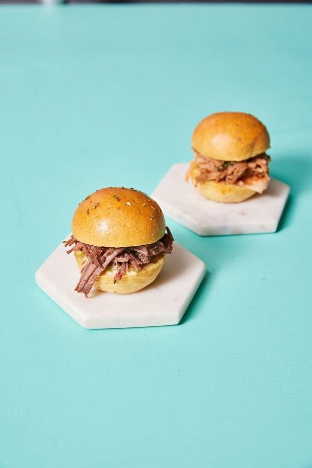 Seared NSW Beef Baby Slider with Chimmichurri & Smoked Eggplant