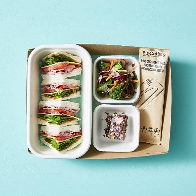 Classic Wholemeal Triangle Sandwich Bento with Three Sides