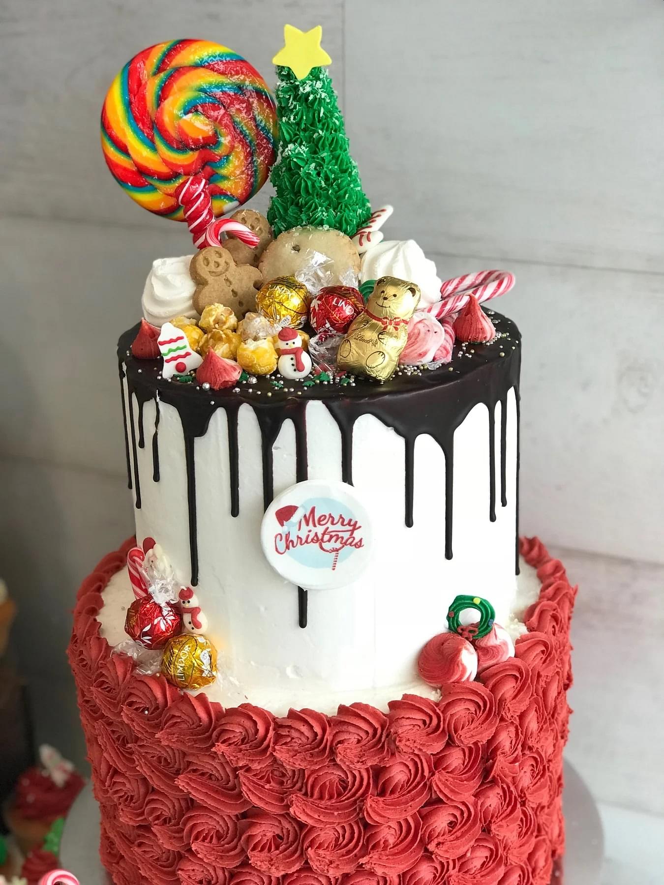 Christmas Candy Theme 2 Tier Cake