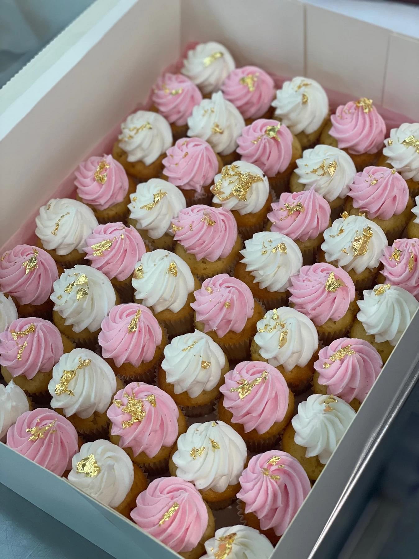 Pink and gold cupcakes with gold leaf - 12